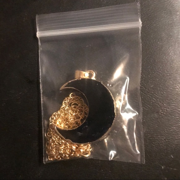 Black Druzy Moon Necklace & Earrings NWT - Picture 2 of 3